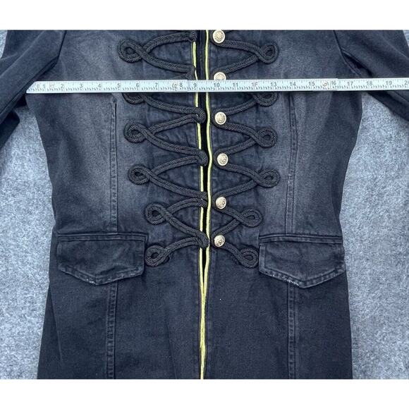 Indigo Thread Co Jacket Small Black Denim Gold Buttons Goth Dark Military - Picture 6 of 6